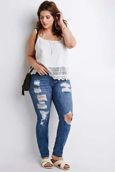 calça destroyed feminina plus size