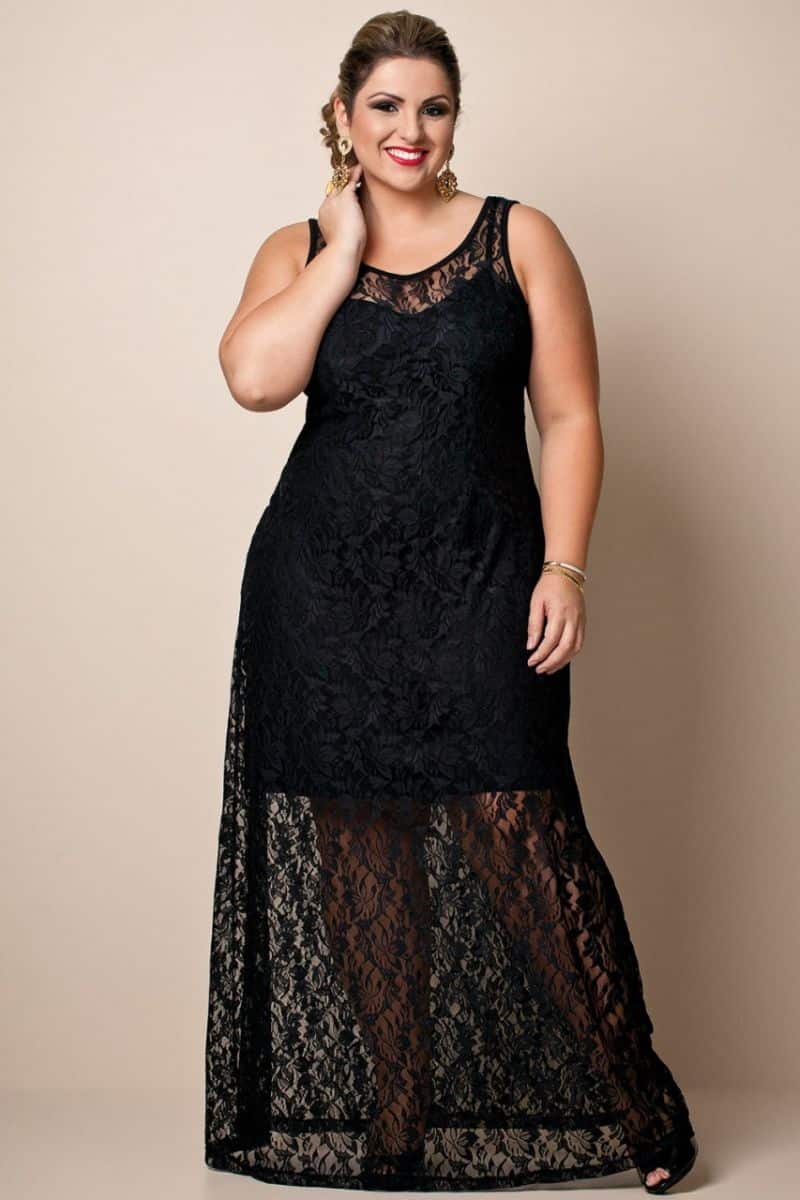 vestido renda plus size longo