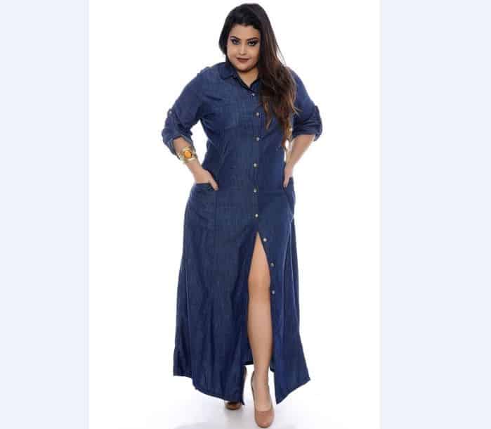 vestidos jeans longo plus size