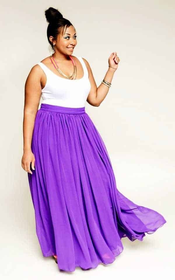 saia plissada plus size longa