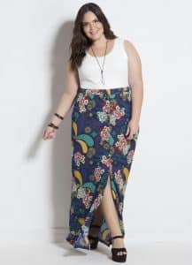 look plus size saia longa